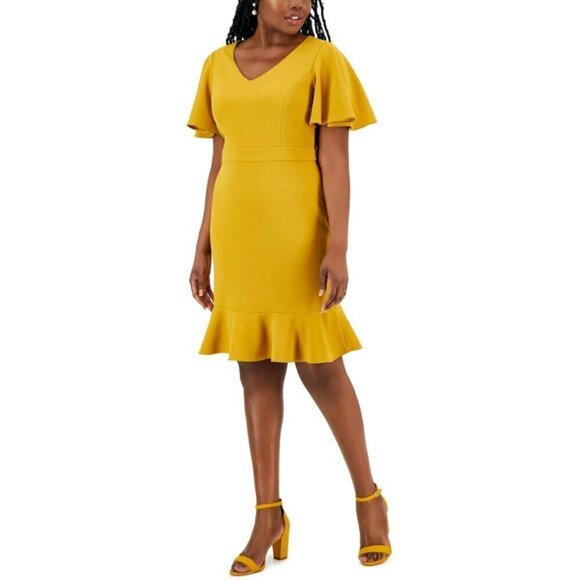 KASPER Women's Flutter-Sleeve Yellow/Gold Sheath Dress NWT - Picture 1 of 8
